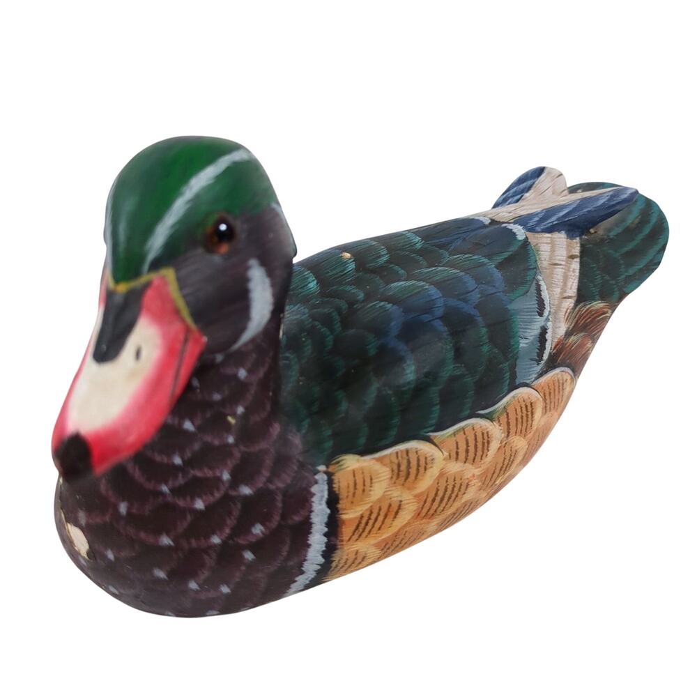 Vintage Angawa Art Studio Wood Duck Decoy Hand Carved Painted Figurine 9 Inch